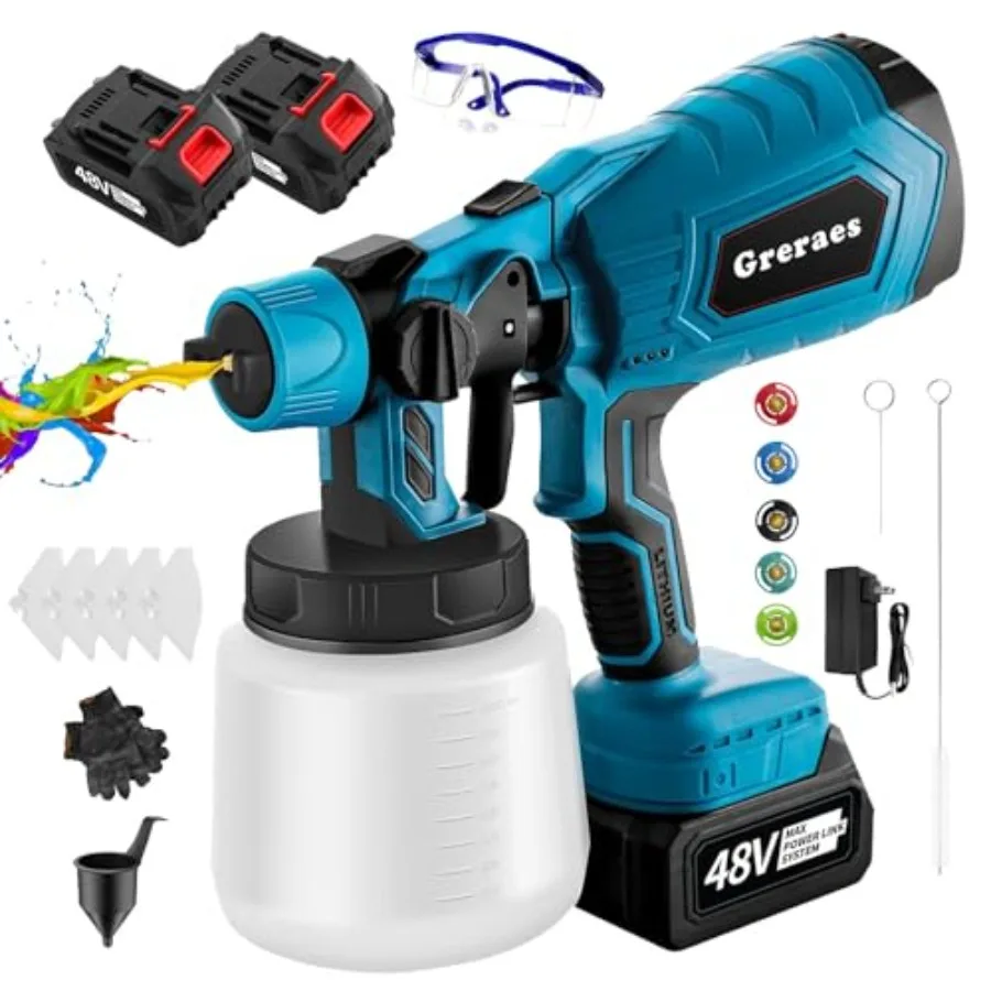 Cordless Paint Sprayer with 2 48V Batteries HVLP Electric Paint Sprayer Gun featuring 1000ml Container 3 Spray Patterns Ideal f
Cordless Paint Sprayer with 2 48V Batteries HVLP Electric Paint Sprayer Gun featuring 1000ml Container 3 Spray Patterns Ideal f