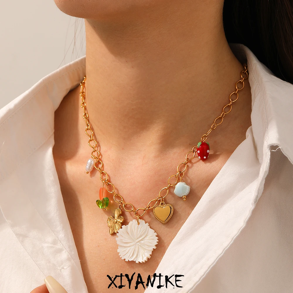 XIYANIKE 316L Stainless Steel Elegant White Flower Strawberry Shell Pendant Necklace Women Fresh Romantic Neck Chain Jewelry
XIYANIKE 316L Stainless Steel Elegant White Flower Strawberry Shell Pendant Necklace Women Fresh Romantic Neck Chain Jewelry