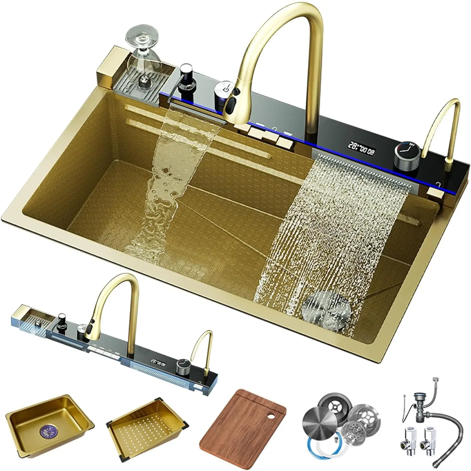 Luxury Stainless Steel Golden Honeycomb Sink Kitchen Cabinet Double Waterfall Piano Wash Sink Smart Single Bowl Kitchen Sink
Luxury Stainless Steel Golden Honeycomb Sink Kitchen Cabinet Double Waterfall Piano Wash Sink Smart Single Bowl Kitchen Sink