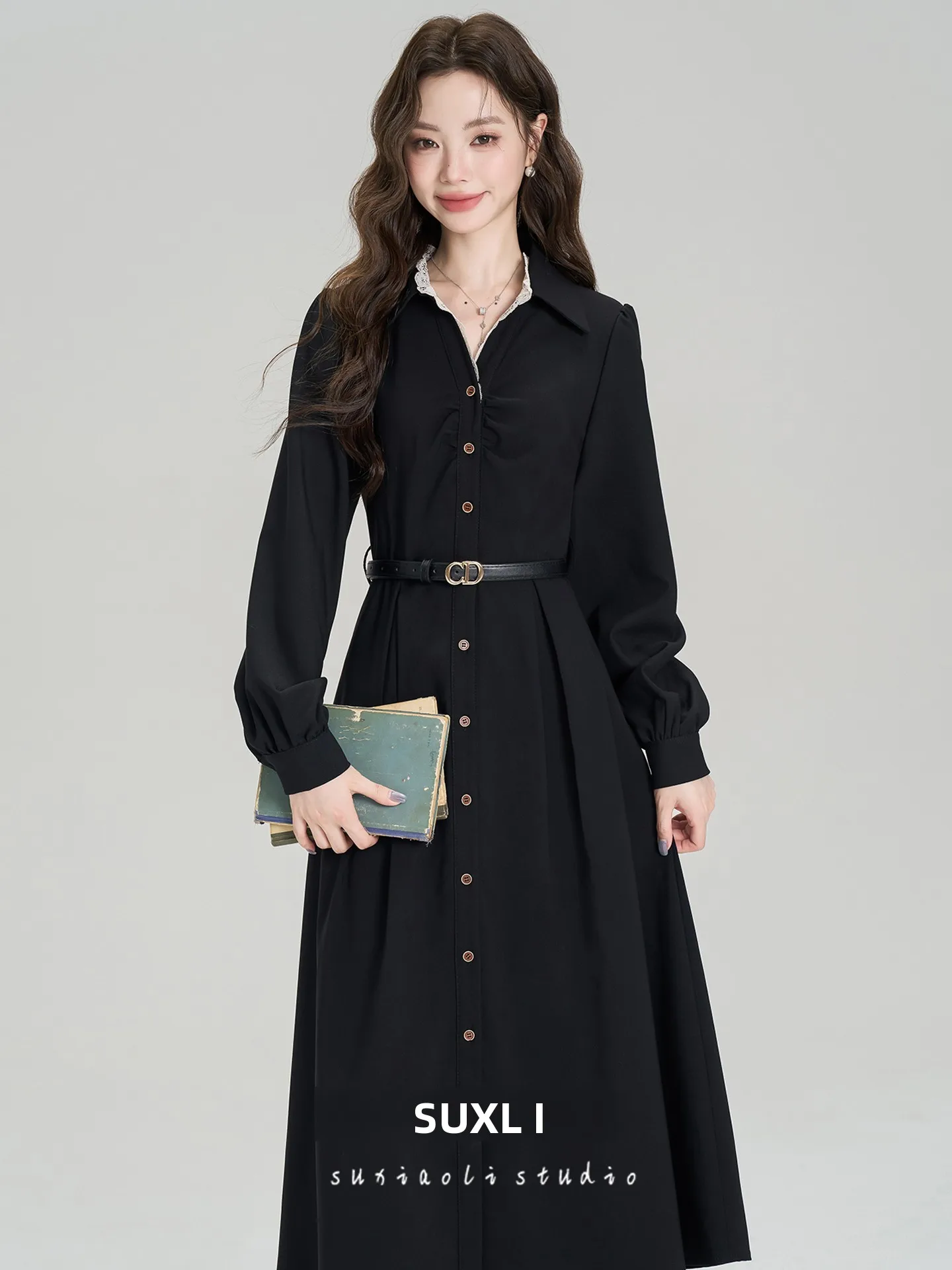 Ele Bla Long Sve irt Dr Women's Spring New Sle Commute Faion Slimming Waist Design Comfortable Mid-Length S...
Ele Bla Long Sve irt Dr Women's Spring New Sle Commute Faion Slimming Waist Design Comfortable Mid-Length S...