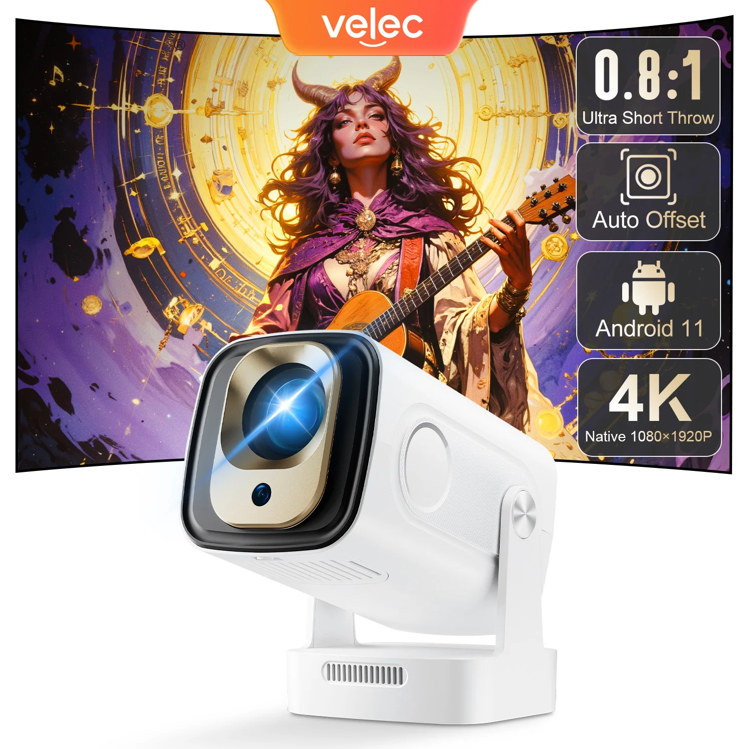 Velec Projector 330 ANSI Android 11 BT5.4 4K 1080P with Storage bag Auto Focus Voice Remote Protable Projector HY260 Pro
Velec Projector 330 ANSI Android 11 BT5.4 4K 1080P with Storage bag Auto Focus Voice Remote Protable Projector HY260 Pro