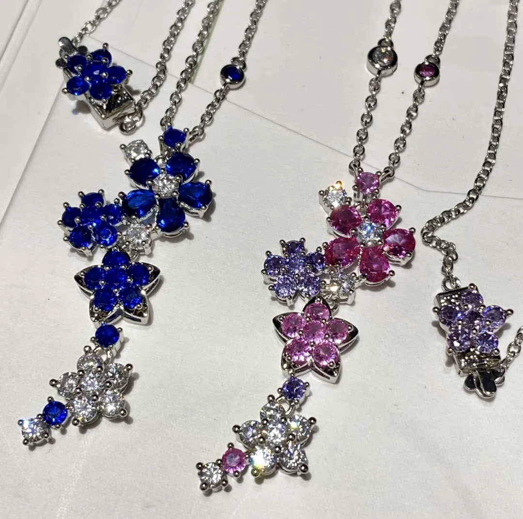 New 925 Sterling Silver Color High Carbon Diamond Pink Blue Sapphire Flower Pendant Necklace Luxury Designer Fine Jewelry
New 925 Sterling Silver Color High Carbon Diamond Pink Blue Sapphire Flower Pendant Necklace Luxury Designer Fine Jewelry