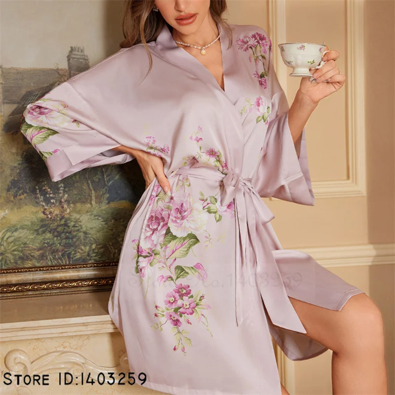 Summer Ice Silk Kimono Bathrobe Gown Chinese Style Print Robe Sleepwear Loungewear Casual Women Home Dressing Gown Nightwear
Summer Ice Silk Kimono Bathrobe Gown Chinese Style Print Robe Sleepwear Loungewear Casual Women Home Dressing Gown Nightwear