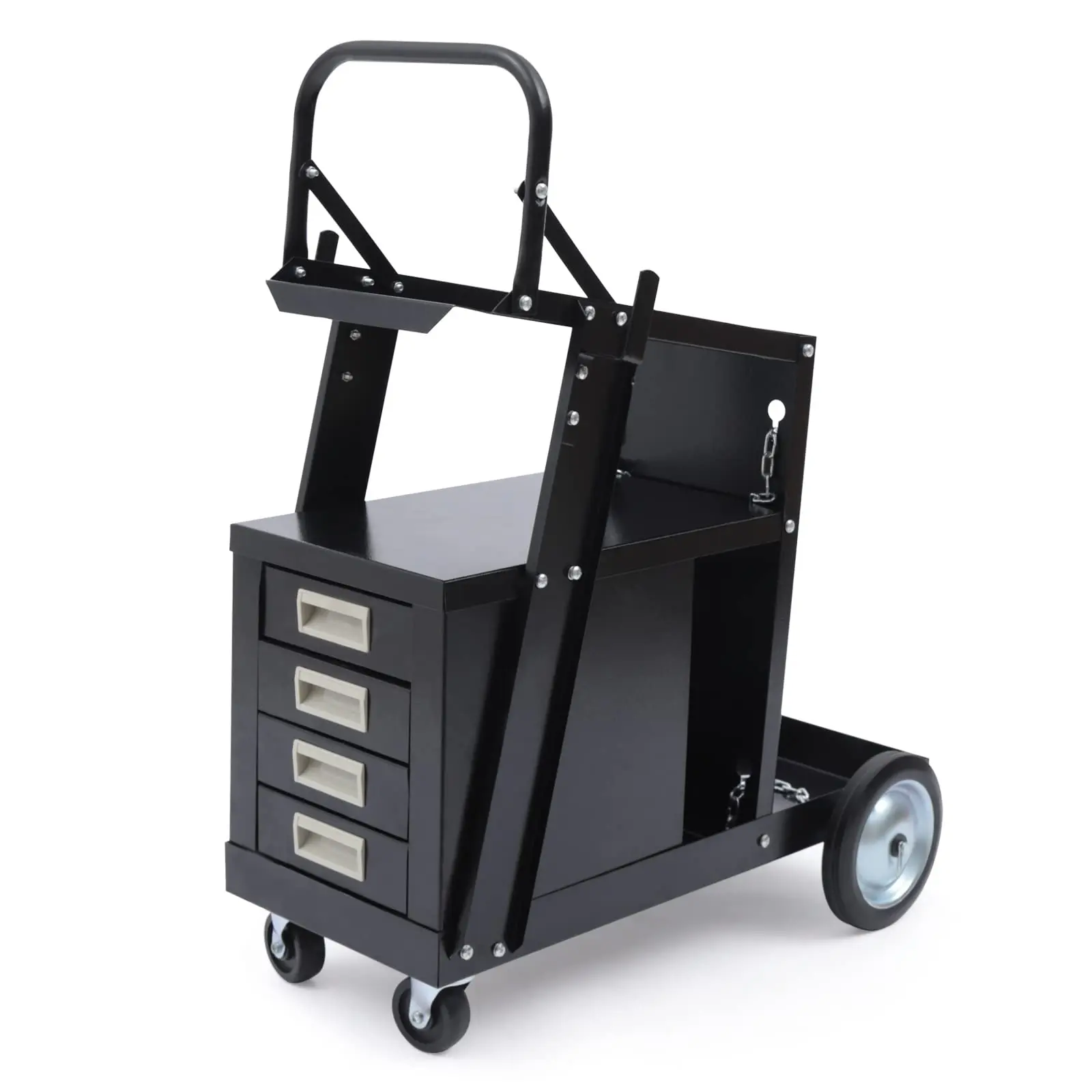 Rolling Welding Cart with Comfort Grip Handle - Black Welder Trolley Equipped with 4 Storage Drawers, Mobile Workshop Tool Cart
Rolling Welding Cart with Comfort Grip Handle - Black Welder Trolley Equipped with 4 Storage Drawers, Mobile Workshop Tool Cart