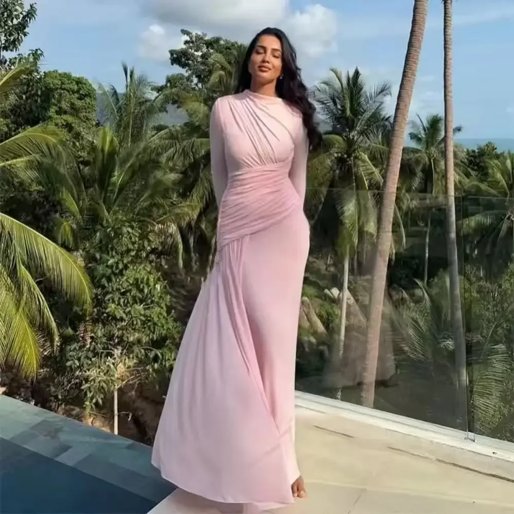 Crepe Evening Dress Pink Long Sleeve Slim Prom Party Dresses Elegant Simple Maxi Prom Gowns 2025 Customized
Crepe Evening Dress Pink Long Sleeve Slim Prom Party Dresses Elegant Simple Maxi Prom Gowns 2025 Customized