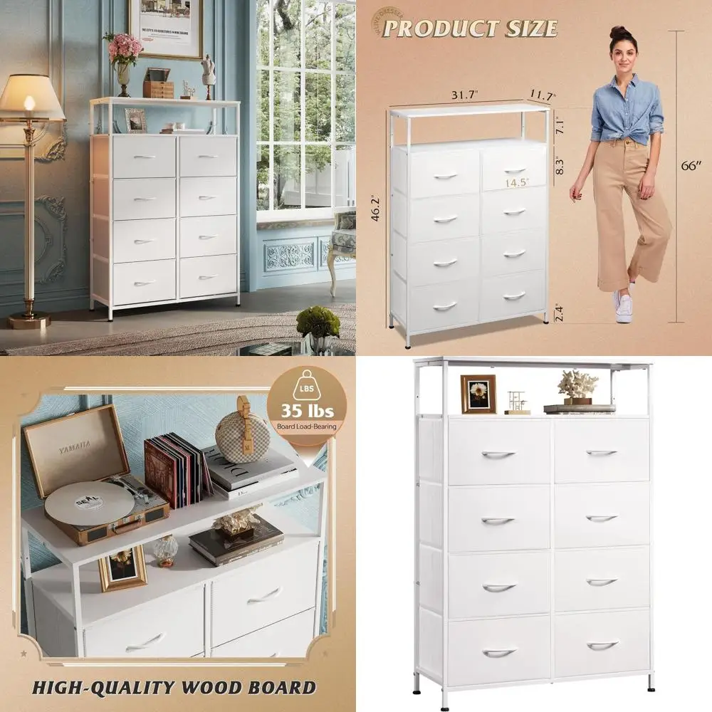 Bedroom Fabric Dresser with Open Shelves, Tall White 8-Drawer Dresser, Fabric Bin Storage Tower, Drawer Chest for Closet and Hal
Bedroom Fabric Dresser with Open Shelves, Tall White 8-Drawer Dresser, Fabric Bin Storage Tower, Drawer Chest for Closet and Hal