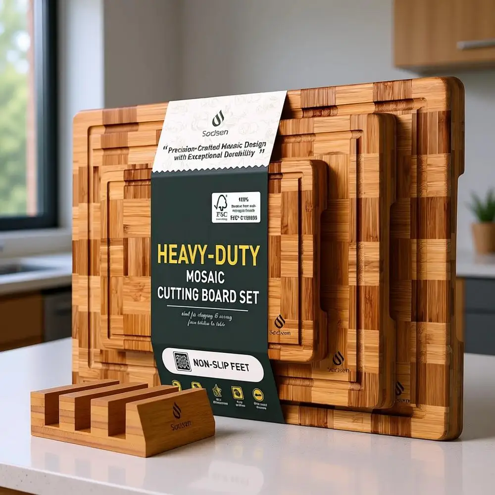 Premium Bamboo Cutting Board Set - Non-Toxic, Non-Slip, Thick End Grain Wood Chopping Boards for Kitchen
Premium Bamboo Cutting Board Set - Non-Toxic, Non-Slip, Thick End Grain Wood Chopping Boards for Kitchen