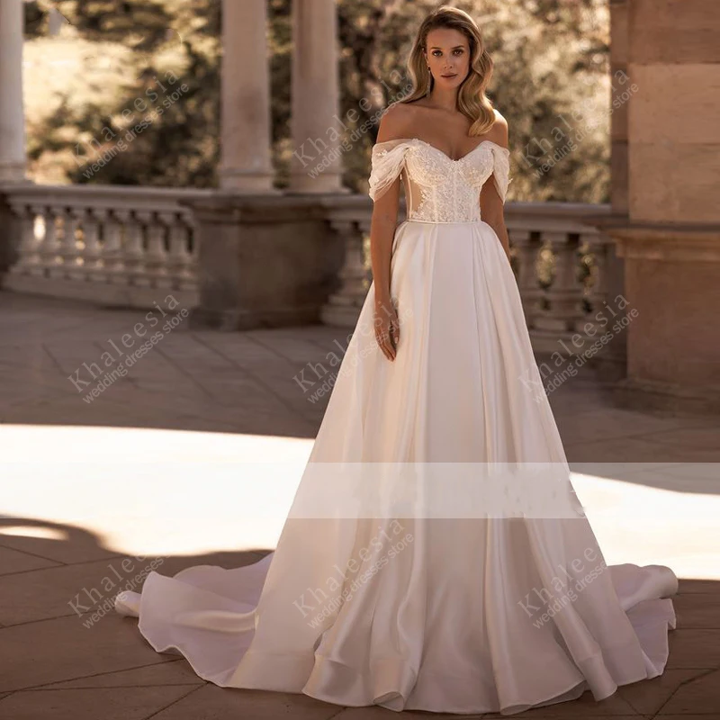 Elegant Wedding Dresses Gorgeous Bridal Gowns Lace Appliques Off The Shoulder Robes Satin Sexy Vestidos De Novia Customized 2025
Elegant Wedding Dresses Gorgeous Bridal Gowns Lace Appliques Off The Shoulder Robes Satin Sexy Vestidos De Novia Customized 2025