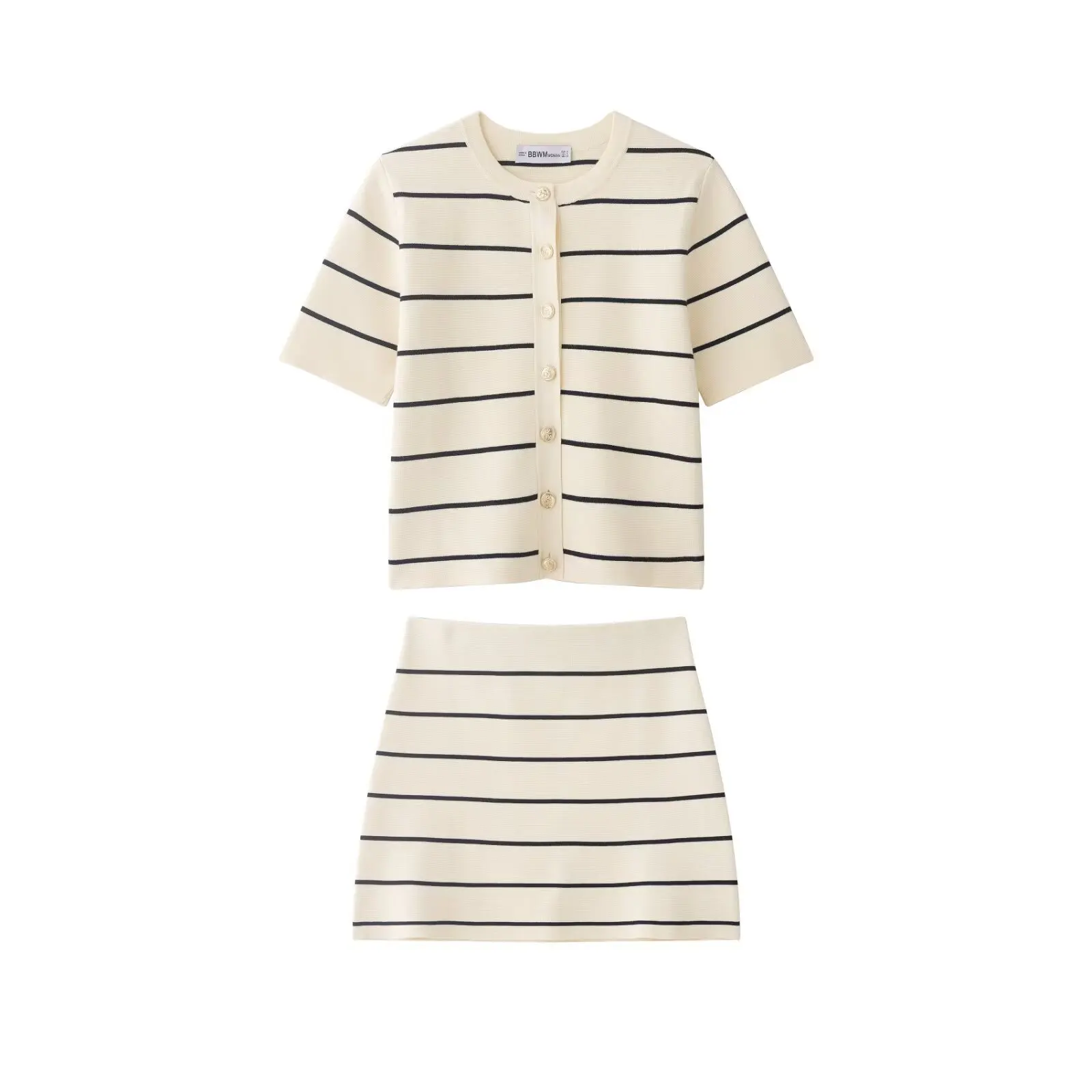 Women's Fashion Striped Round Neck Knit Jacket And Short Skirt Set Women Black Striped Knit Short Sleeve Button Front Daily UP09
Women's Fashion Striped Round Neck Knit Jacket And Short Skirt Set Women Black Striped Knit Short Sleeve Button Front Daily UP09