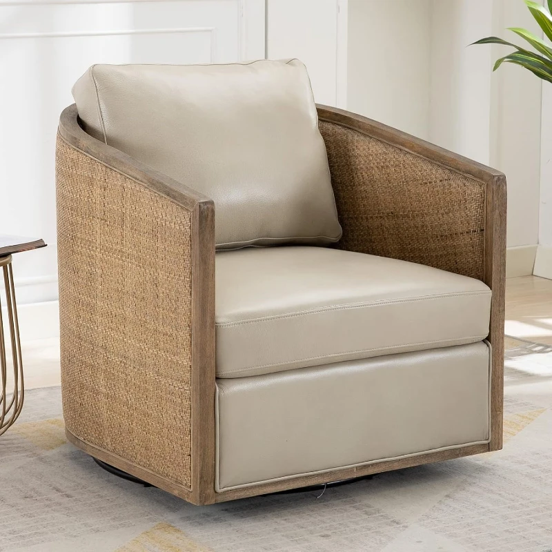 Swivel Barrel Chair with Rattan Design, Leather Accent Sofa Chair, Club Chair with Pillow, Leisure Arm Chair for Living Room
Swivel Barrel Chair with Rattan Design, Leather Accent Sofa Chair, Club Chair with Pillow, Leisure Arm Chair for Living Room