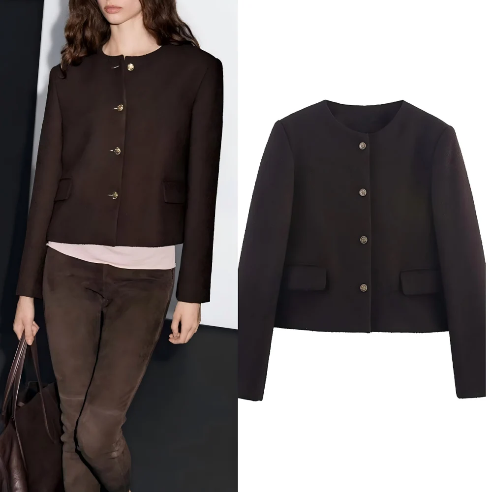 Women's new fashion flip cover decoration short single breasted woolen coat retro O Neck long sleeved women's coat chic top
Women's new fashion flip cover decoration short single breasted woolen coat retro O Neck long sleeved women's coat chic top