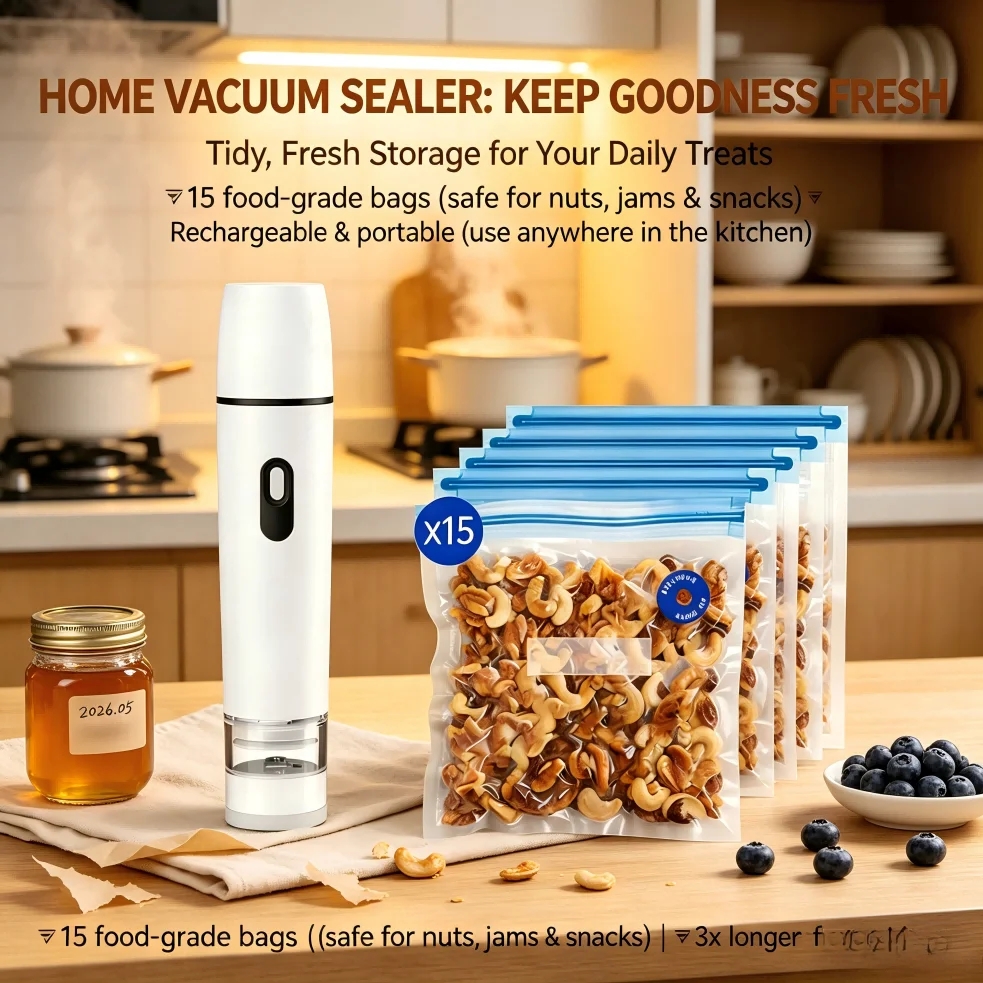 Food Vacuum Sealer Machine Portable Handheld Powerful Vacuum Enclosure for Food Storage Comes with 15 Vacuum Bags
Food Vacuum Sealer Machine Portable Handheld Powerful Vacuum Enclosure for Food Storage Comes with 15 Vacuum Bags