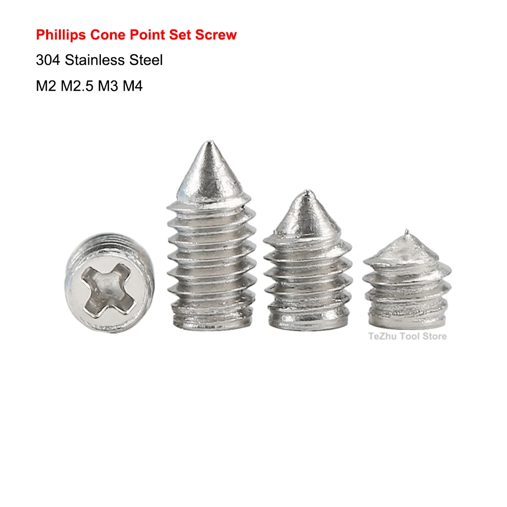 50PCS Cross Recessed Cone Point Grub Set Screw 304 Stainless Steel M2 M2.5 M3 M4 Phillips Tapered End Headless Bolts
50PCS Cross Recessed Cone Point Grub Set Screw 304 Stainless Steel M2 M2.5 M3 M4 Phillips Tapered End Headless Bolts
