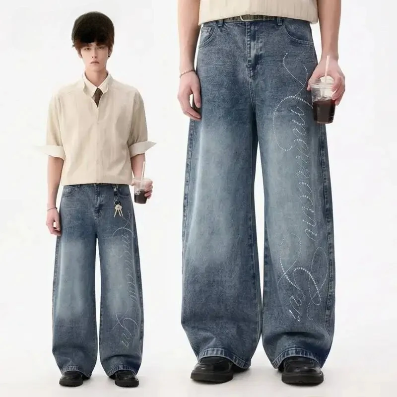 American Retro Washed Distressed Rhinestone Wide Leg Jeans Curved Pants Floor Length Men's Straight Loose Trousers
American Retro Washed Distressed Rhinestone Wide Leg Jeans Curved Pants Floor Length Men's Straight Loose Trousers