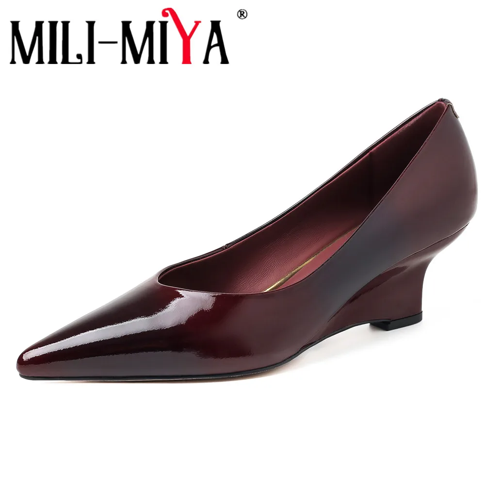 MILI-MIYA Women's Pointed-Toe Gradient-Colored Calfskin High-Heel Shoes With Comfortable Wedge Heel And Slip-On Design For Lady
MILI-MIYA Women's Pointed-Toe Gradient-Colored Calfskin High-Heel Shoes With Comfortable Wedge Heel And Slip-On Design For Lady
