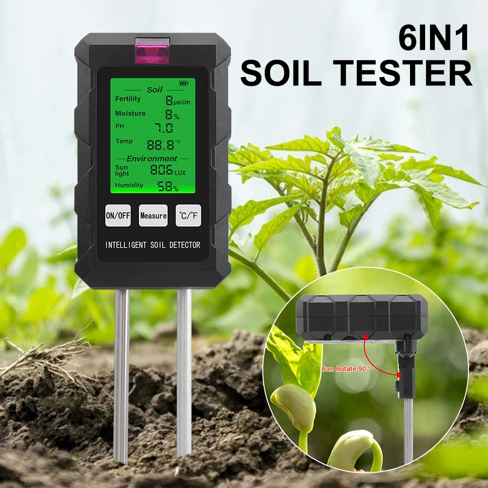 6 in 1 Soil Detector Soil Tester pH Temperature Humidity Sunlight Air Moisture Nutrient Fertility Meter Gardening Tool
6 in 1 Soil Detector Soil Tester pH Temperature Humidity Sunlight Air Moisture Nutrient Fertility Meter Gardening Tool