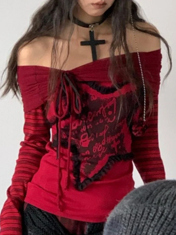 Fashion Harajuku Y2k Letter Print Tshirts 2024 Long Sleeve Off Shoulder Striped Tees Streetwear Women Grunge Slash Neck T-shirts
Fashion Harajuku Y2k Letter Print Tshirts 2024 Long Sleeve Off Shoulder Striped Tees Streetwear Women Grunge Slash Neck T-shirts