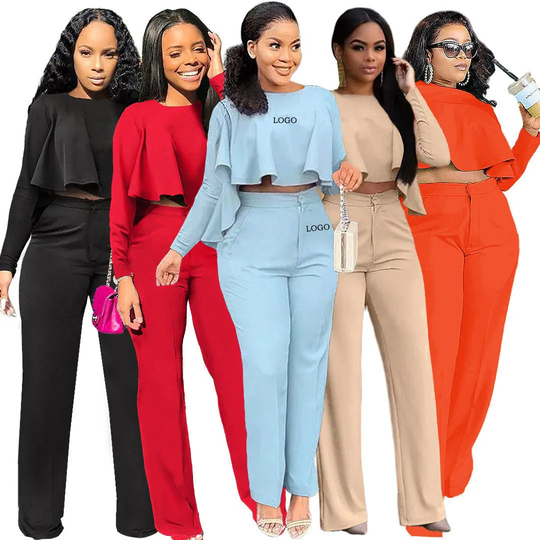 Custom LOGO womens autumn and winter new ruffled long-sleeved ladies high waist wide-leg pants two-piece suit 2023
Custom LOGO womens autumn and winter new ruffled long-sleeved ladies high waist wide-leg pants two-piece suit 2023