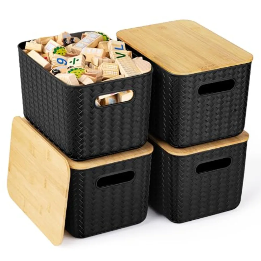 4 Packs Storage Bins with Bamboo Lids - Plastic Storage Containers with Lids Stackable Storage Box: Storages Baskets for Organi
4 Packs Storage Bins with Bamboo Lids - Plastic Storage Containers with Lids Stackable Storage Box: Storages Baskets for Organi
