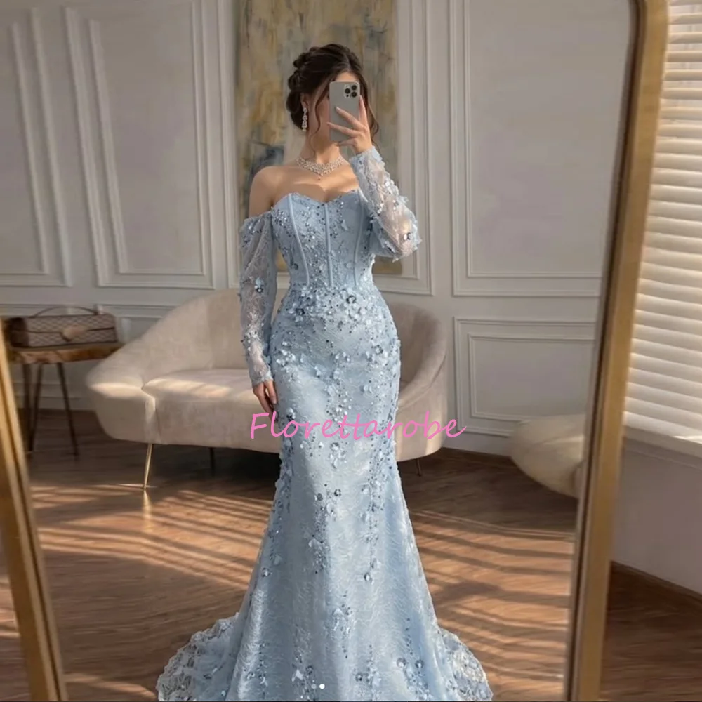Blue Sweetheart Collar Floral Lace Evening Dress Sheath Sexy Backless Floor Length Long Sleeve Prom Dresses Party Gown Customize
Blue Sweetheart Collar Floral Lace Evening Dress Sheath Sexy Backless Floor Length Long Sleeve Prom Dresses Party Gown Customize