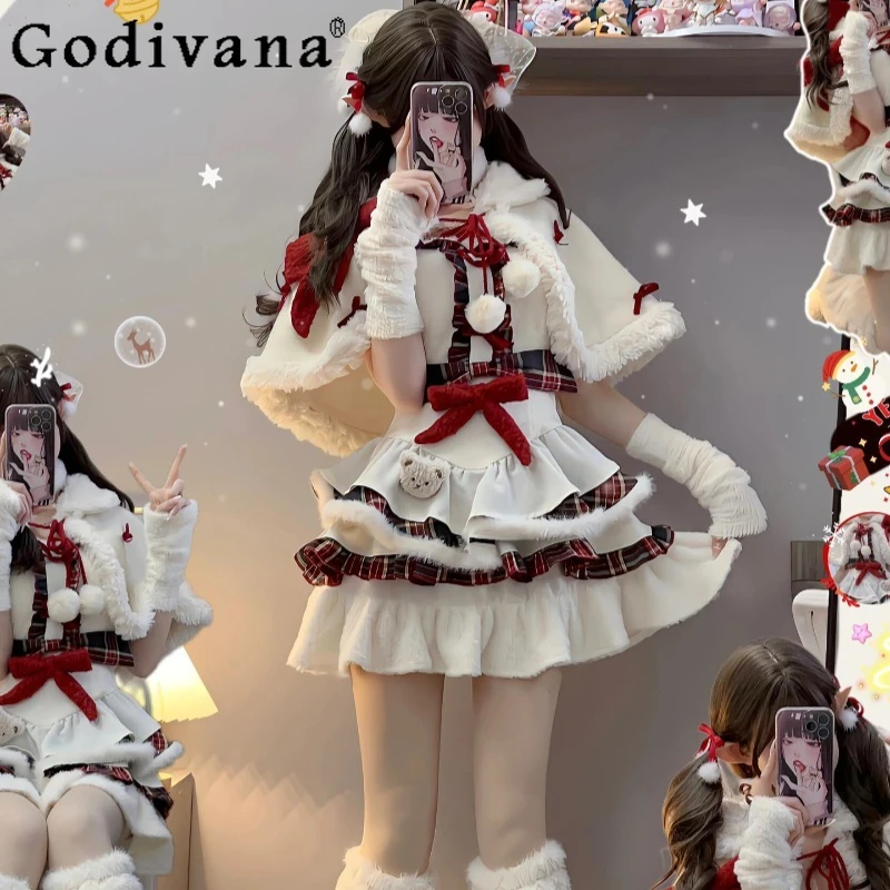 Christmas Sweet Style Cute Dress Set Women Autumn Winter Ruffled Strap Lolita Suit Female Cape Coat and Lolita Dress Set
Christmas Sweet Style Cute Dress Set Women Autumn Winter Ruffled Strap Lolita Suit Female Cape Coat and Lolita Dress Set