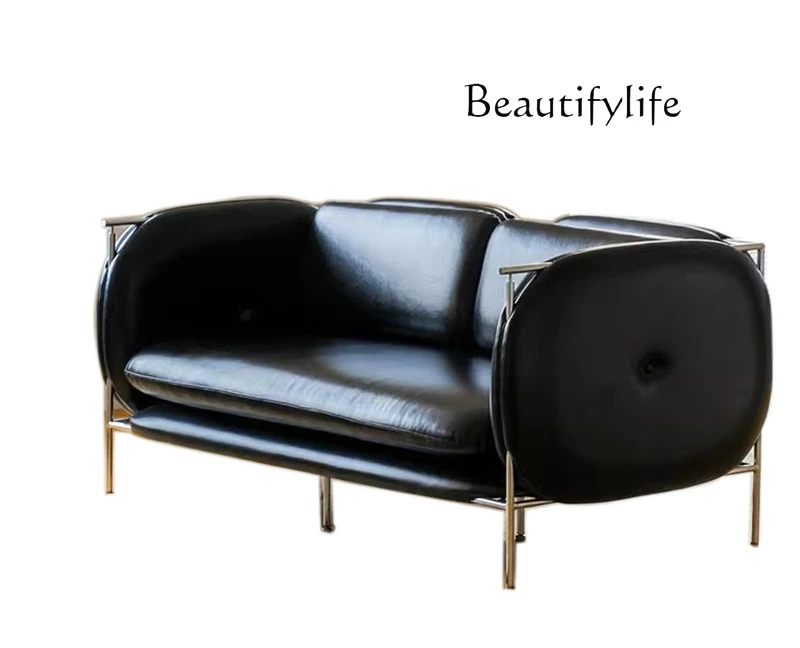 Black leather sofa three people stainless steel Bauhaus medieval sofa light luxury
Black leather sofa three people stainless steel Bauhaus medieval sofa light luxury
