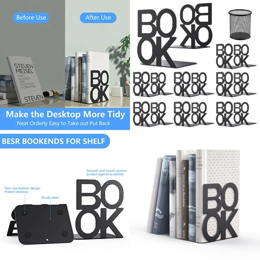 Book Ends - Decorative Metal Book Ends Supports for Bookrack Desk, Books, Unique Appearance Design, Heavy Duty
Book Ends - Decorative Metal Book Ends Supports for Bookrack Desk, Books, Unique Appearance Design, Heavy Duty