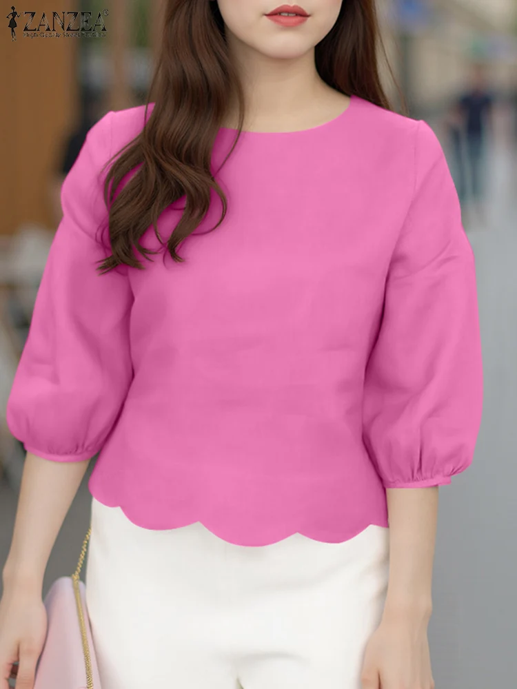 2025 ZANZEA Women Solid Color Blouses Summer Tops Fashion Wavy Irregular Hem Casual Shirts 3/4 Puff Sleeve Loose Blusas Office
2025 ZANZEA Women Solid Color Blouses Summer Tops Fashion Wavy Irregular Hem Casual Shirts 3/4 Puff Sleeve Loose Blusas Office