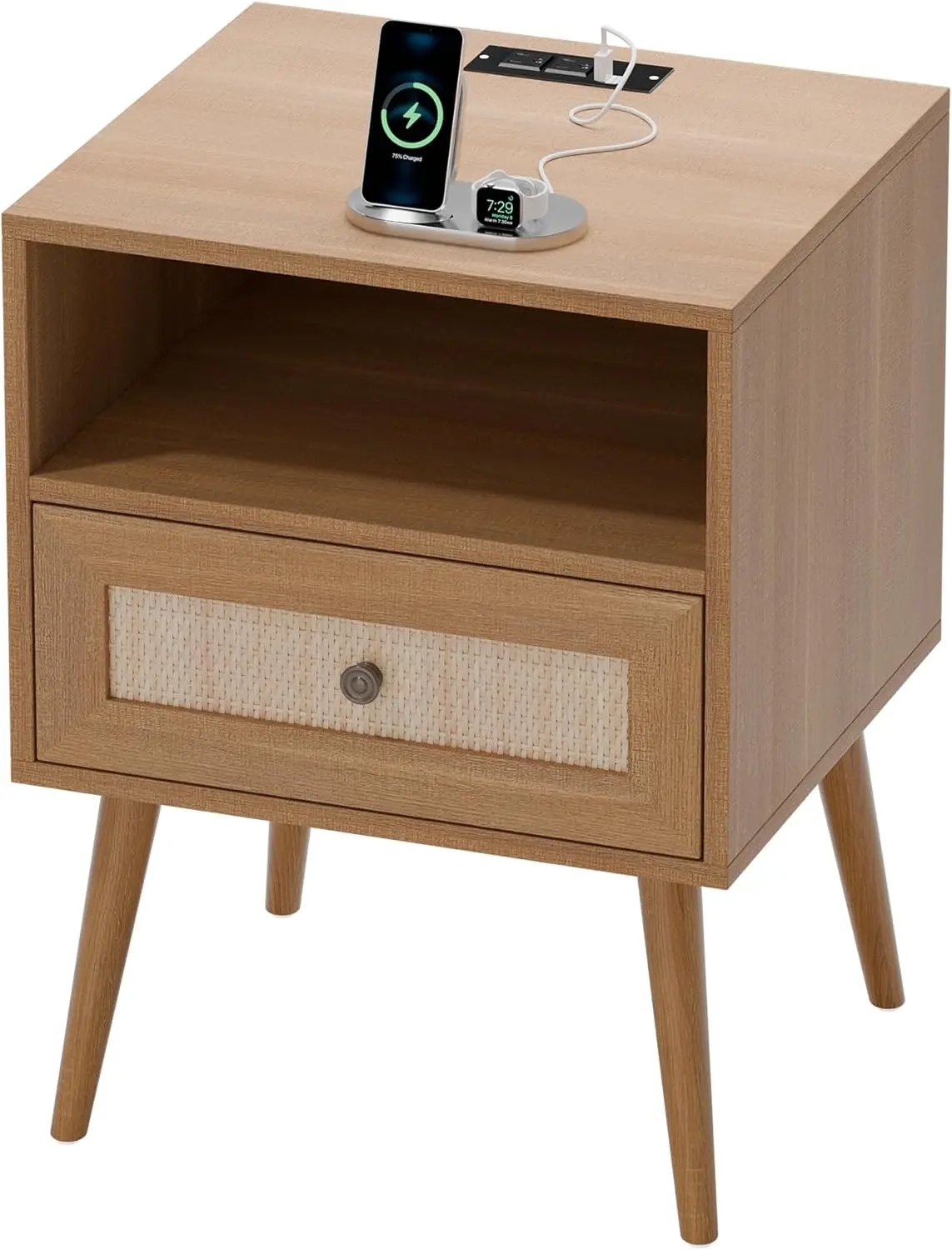 Modern Rattan Nightstand, Wicker Rattan Stand With Drawer And Charge Station, Wooden Bedside Table For Small Spaces, Natural
Modern Rattan Nightstand, Wicker Rattan Stand With Drawer And Charge Station, Wooden Bedside Table For Small Spaces, Natural