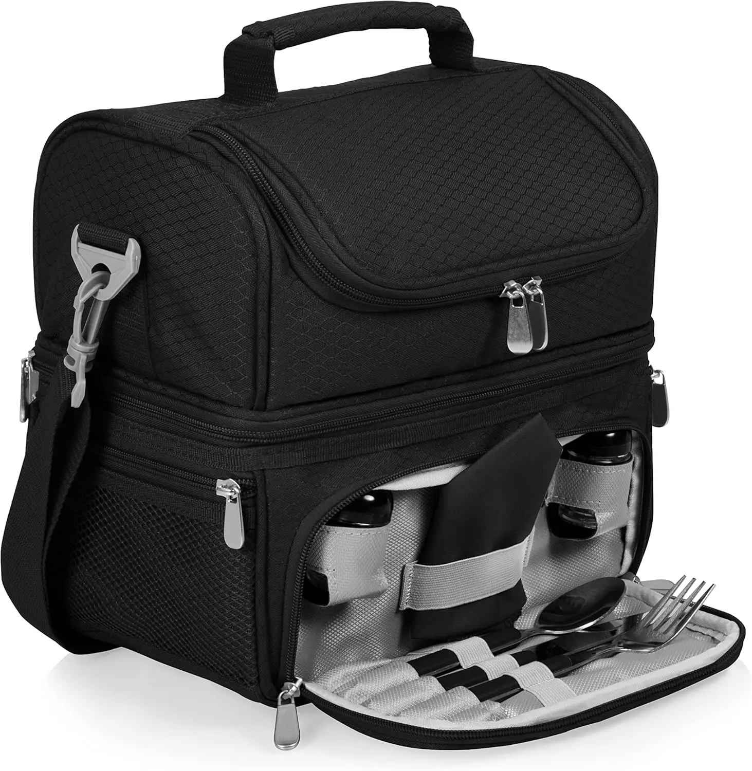 Expandable Insulated Lunch Bag with Picnic Set, Dual Compartment, Soft Cooler, Portable, Black
Expandable Insulated Lunch Bag with Picnic Set, Dual Compartment, Soft Cooler, Portable, Black