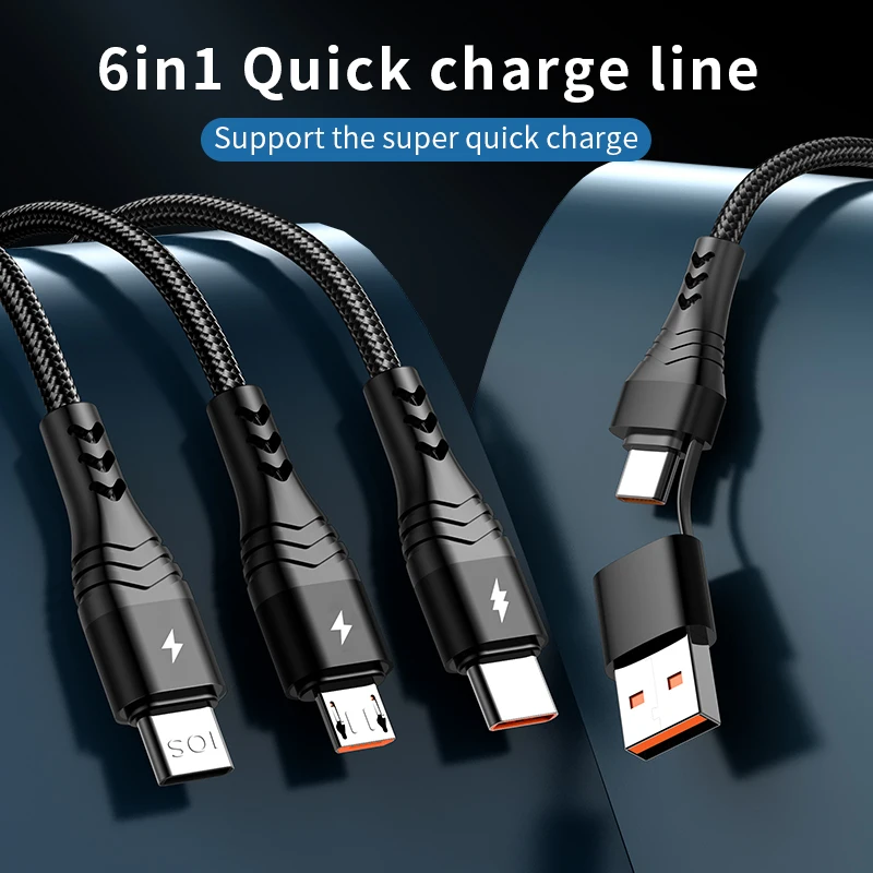 Two Drag Three Fast Charge Data Cable Type-C Six In One Mobile Phone Charging Cable for Apple Android And Other Models
Two Drag Three Fast Charge Data Cable Type-C Six In One Mobile Phone Charging Cable for Apple Android And Other Models