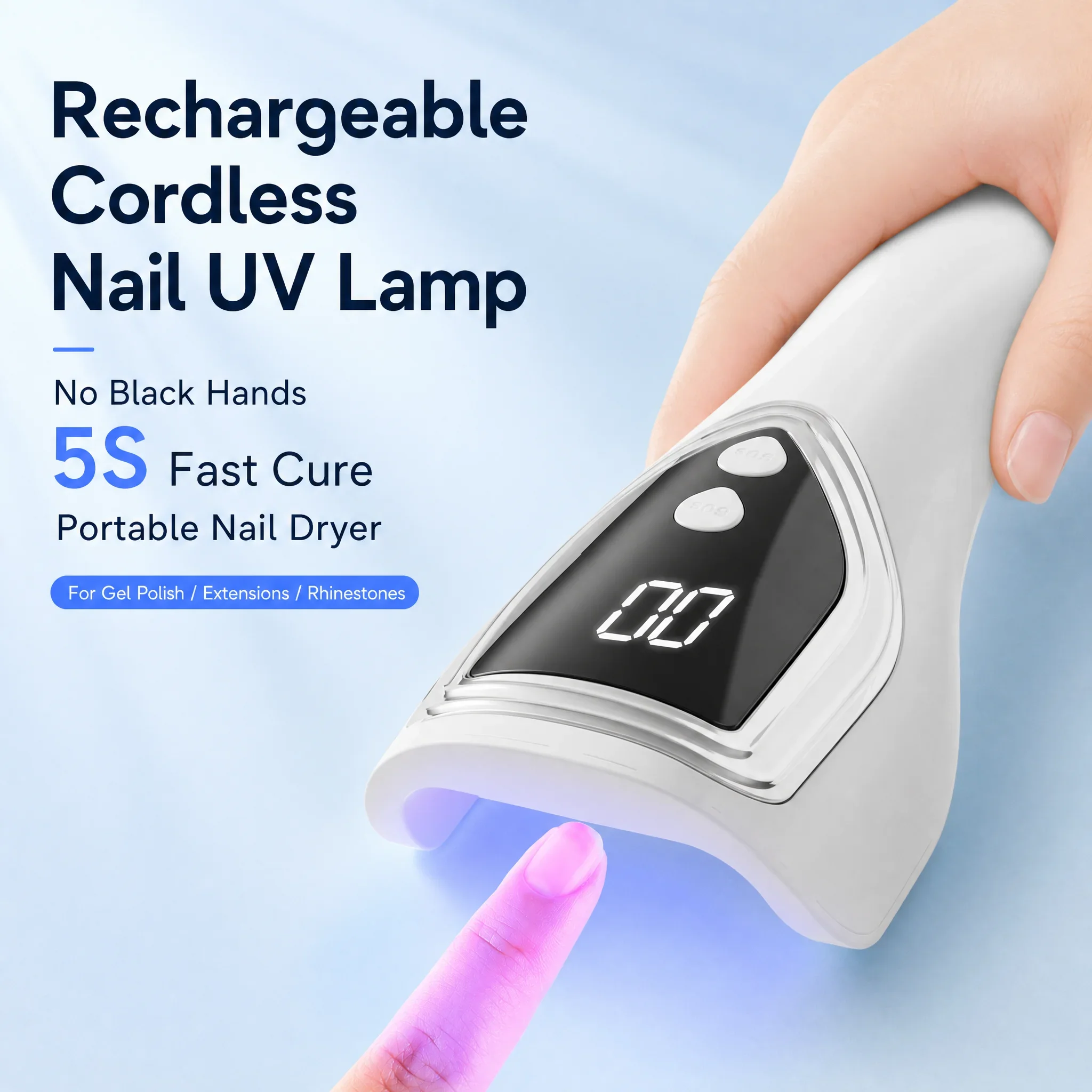 Mini Wireless UV LED Nail Lamp Flashlight Handheld Rechargeable Nail Dryer for Gel Polish Portable Curing Light for Home Use
Mini Wireless UV LED Nail Lamp Flashlight Handheld Rechargeable Nail Dryer for Gel Polish Portable Curing Light for Home Use