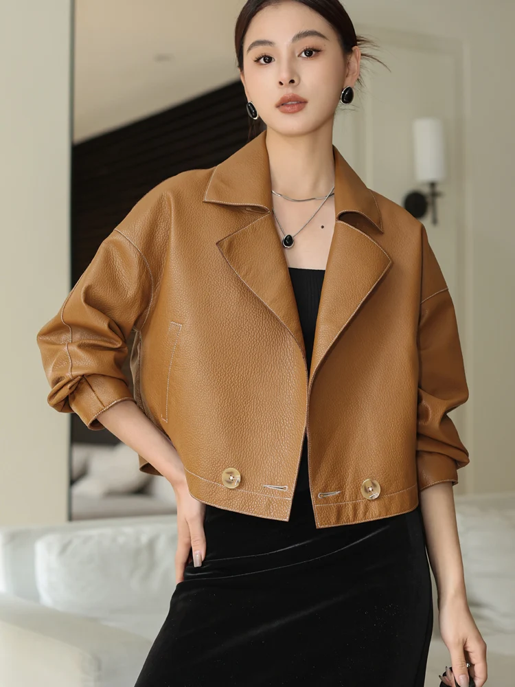 Vintage Cropped Genuine Leather Jackets for Women Spring Autumn 2026 New High-end Simple Casual Solid Soft Real Sheepskin Coat
Vintage Cropped Genuine Leather Jackets for Women Spring Autumn 2026 New High-end Simple Casual Solid Soft Real Sheepskin Coat