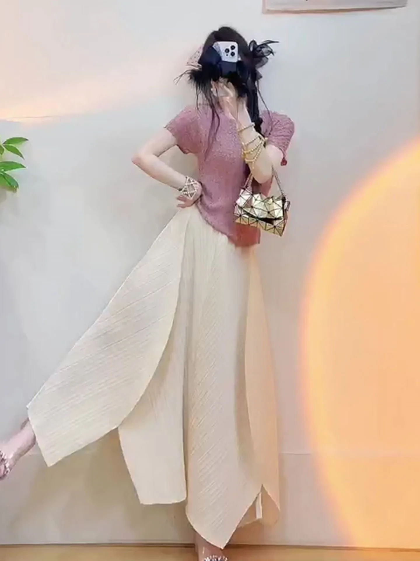 Three-piece Set Gentle Slimming Summer Purple Short Sleeve Ruffle Skirt And Top Ensemble Soft Polyester round Neck Design
Three-piece Set Gentle Slimming Summer Purple Short Sleeve Ruffle Skirt And Top Ensemble Soft Polyester round Neck Design