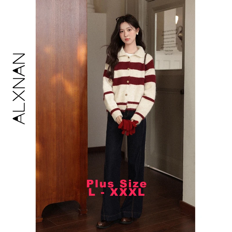 ALXNAN Plus Size Cardigan Red Striped Lapel Long Sleeve Knitted Sweater Women Vintage Wooden Button Winter Casual Tops D59002
ALXNAN Plus Size Cardigan Red Striped Lapel Long Sleeve Knitted Sweater Women Vintage Wooden Button Winter Casual Tops D59002
