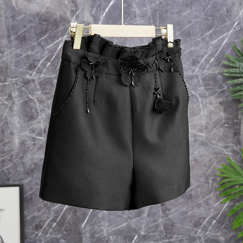 Elegant High Waist Short Pants Women's Summer Fashion Pear Shape Heavy Embroidery 3D Flower Lantern Bud Black Casual Pants
Elegant High Waist Short Pants Women's Summer Fashion Pear Shape Heavy Embroidery 3D Flower Lantern Bud Black Casual Pants
