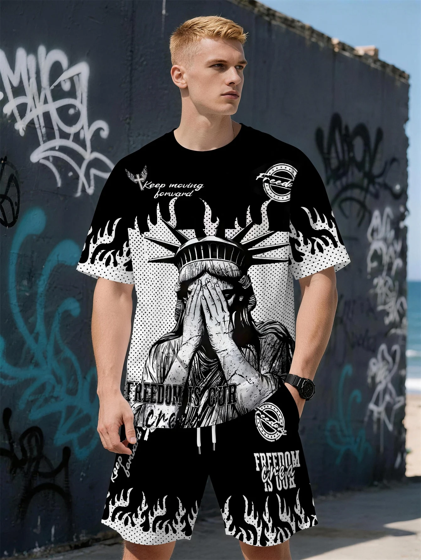 2026 Summer New Men's Short-Sleeved Set with 3D Angel Pattern Print for Street Casual Fashion Comfortable and Soft
2026 Summer New Men's Short-Sleeved Set with 3D Angel Pattern Print for Street Casual Fashion Comfortable and Soft