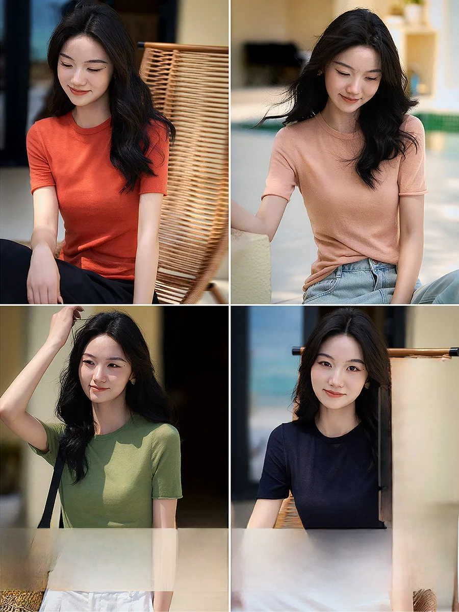 XiaoHanGe Water Soluble Wool Knitted Short Sleeve T-Shirt Baby Skin Soft Comfortable Breathable Elegant Style Women's Knitwear
XiaoHanGe Water Soluble Wool Knitted Short Sleeve T-Shirt Baby Skin Soft Comfortable Breathable Elegant Style Women's Knitwear