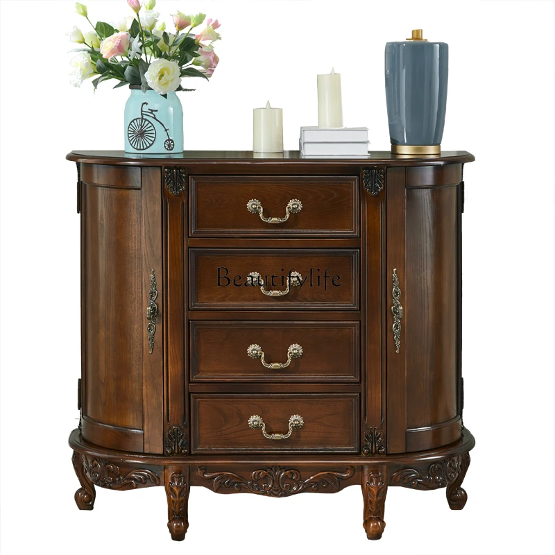 -*American solid wood foyer semicircular entrance aisle decorative cabinet against the wall storage drawer cabinet
-*American solid wood foyer semicircular entrance aisle decorative cabinet against the wall storage drawer cabinet