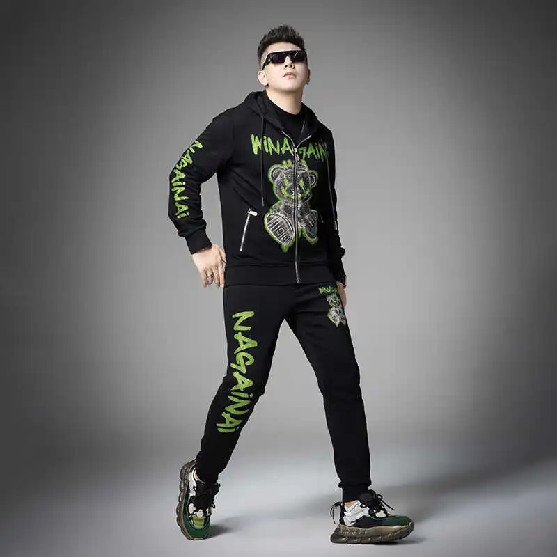 Mens Two Piece Sets Fashion Streetwear Casual Hooded Suits Cartonn Letter Rhinestones Black Tracksuit Men Clothes Ropa De Hombre
Mens Two Piece Sets Fashion Streetwear Casual Hooded Suits Cartonn Letter Rhinestones Black Tracksuit Men Clothes Ropa De Hombre
