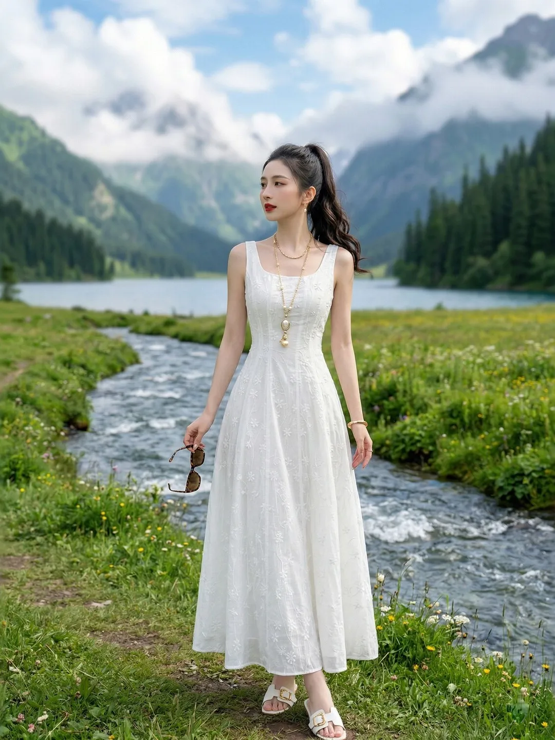 Rustic White Sleeveless Strap Dress Waist-Cinching Slimming Beachwear Summer Long Skirt for Women A-Line Midi Dress U-Neck
Rustic White Sleeveless Strap Dress Waist-Cinching Slimming Beachwear Summer Long Skirt for Women A-Line Midi Dress U-Neck