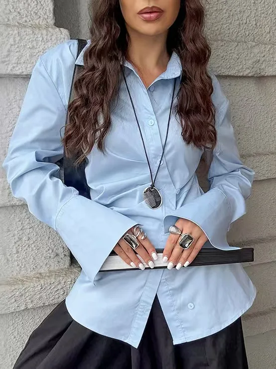 Fashionable Slim Fit Shirt Trendy Waist Cinched Hem Split Casual Style Long Sleeve Cotton Women's Shirt Stylish Casual Fashion
Fashionable Slim Fit Shirt Trendy Waist Cinched Hem Split Casual Style Long Sleeve Cotton Women's Shirt Stylish Casual Fashion
