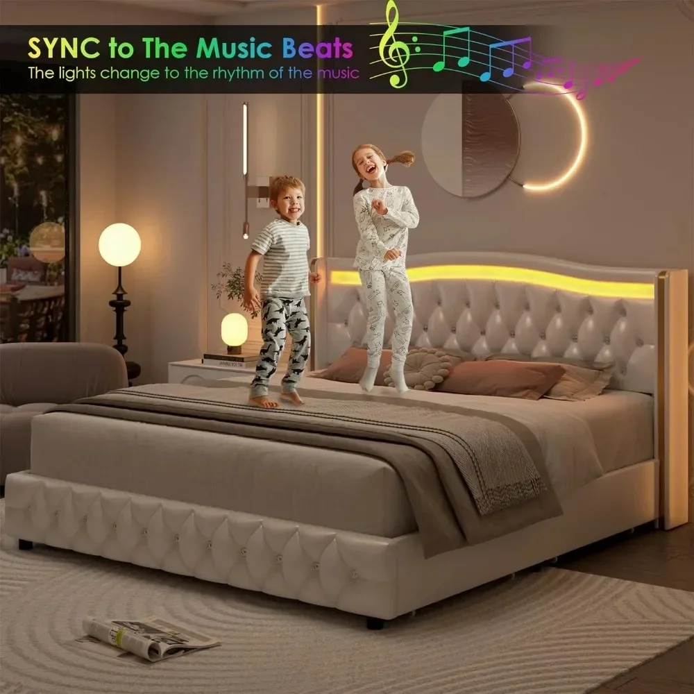 Smart LED Platform Bed Frame with 4 Storage Drawers, Crystal Button-Tufted & Stainless Gold Trim Wingback HeadboardLM
Smart LED Platform Bed Frame with 4 Storage Drawers, Crystal Button-Tufted & Stainless Gold Trim Wingback HeadboardLM