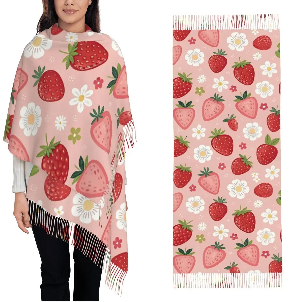 Ladies Scarf Warm Soft Cartoon Strawberry Large Scarves with Long Tassel Retro Shawl Wrap Autumn Printed Foulard
Ladies Scarf Warm Soft Cartoon Strawberry Large Scarves with Long Tassel Retro Shawl Wrap Autumn Printed Foulard