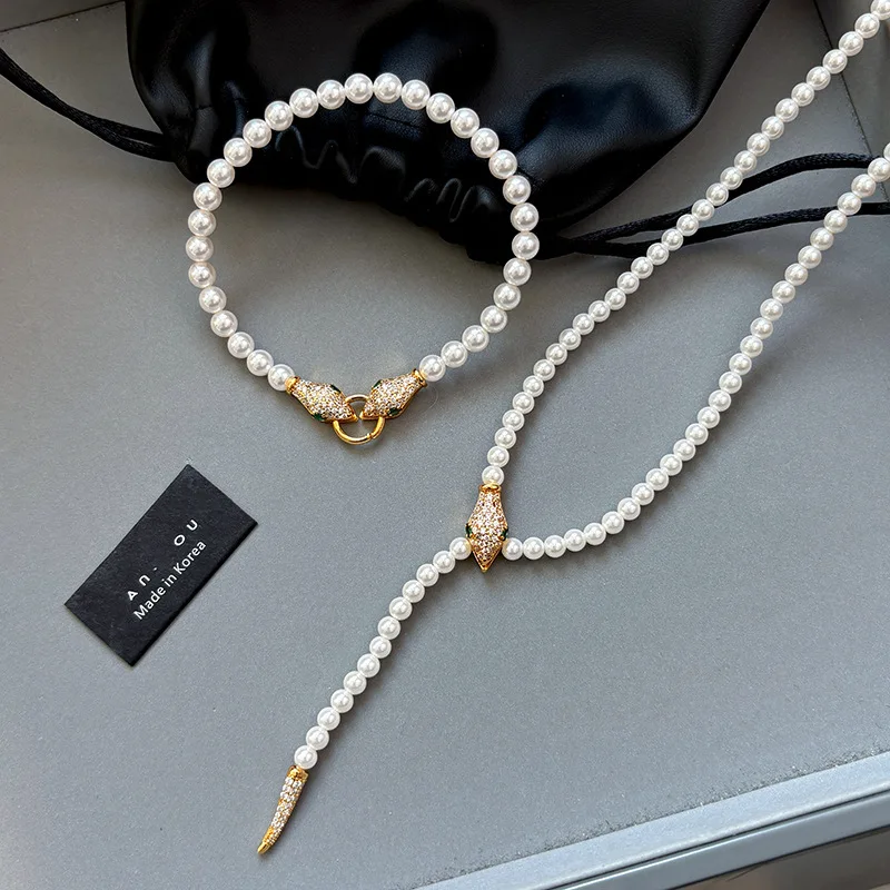 French Elegant Micro Set Zircon Snake Head Imitation Pearl Beaded Necklace for Women Temperament Bracelet Jewelry Sweet Gifts
French Elegant Micro Set Zircon Snake Head Imitation Pearl Beaded Necklace for Women Temperament Bracelet Jewelry Sweet Gifts