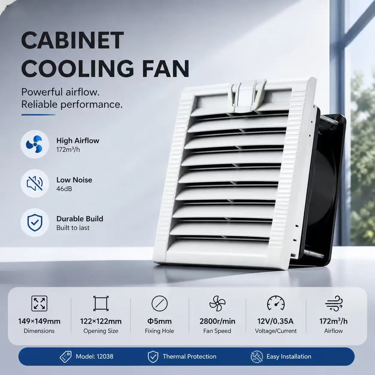 SLIDER 12038 Cabinet Filter Fan AC 230V DC 12V 24V 149x149mm 172m³/h Dual Ball Electrical Enclosure Ventilation Cooling Cooler
SLIDER 12038 Cabinet Filter Fan AC 230V DC 12V 24V 149x149mm 172m³/h Dual Ball Electrical Enclosure Ventilation Cooling Cooler