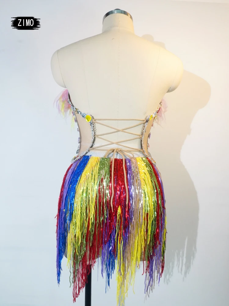 sparkle rhinestones muti tassels sequin Top and skirt sets sexy backless DJ party club dress for women pole dance clothing 
sparkle rhinestones muti tassels sequin Top and skirt sets sexy backless DJ party club dress for women pole dance clothing