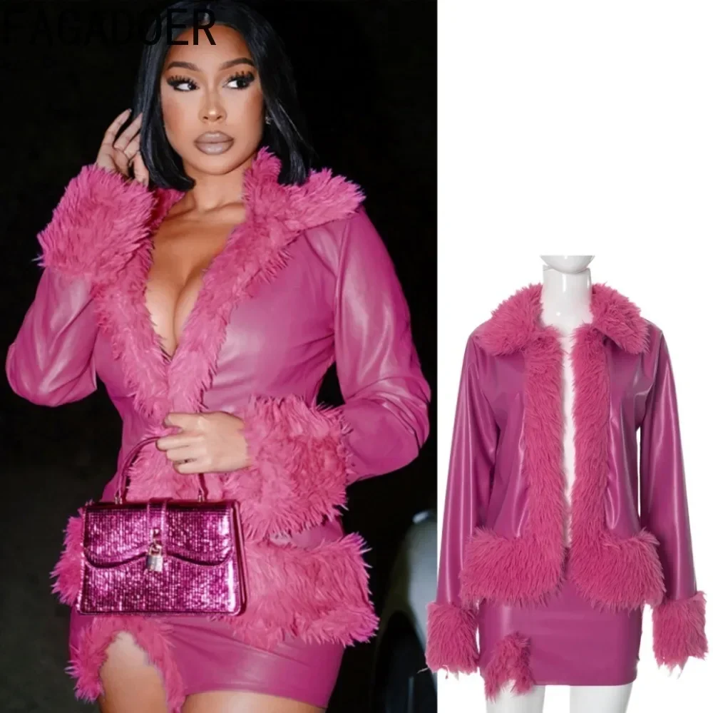 FAGADOER Elegant Luxury Leather Two Piece Sets For Women Fur Patchwork Jacket And Skirts Suits Autumn Winter New Streetwear 2025
FAGADOER Elegant Luxury Leather Two Piece Sets For Women Fur Patchwork Jacket And Skirts Suits Autumn Winter New Streetwear 2025