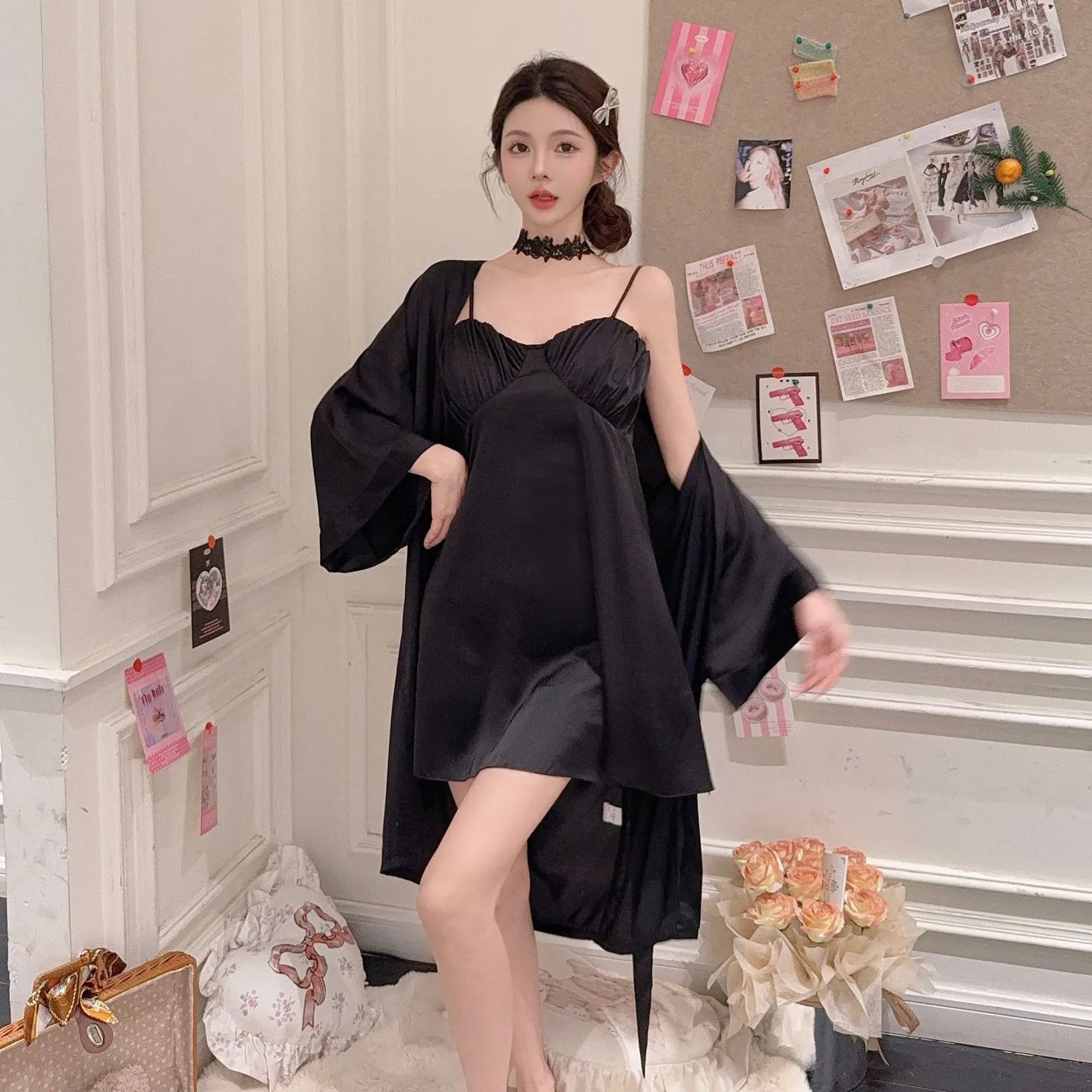 Solid Color Twinset Robe Suit Womens Satin Nightgown Kimono Bathrobe Gown Set Summer Sexy Loungewear V-Neck Sleepwear
Solid Color Twinset Robe Suit Womens Satin Nightgown Kimono Bathrobe Gown Set Summer Sexy Loungewear V-Neck Sleepwear