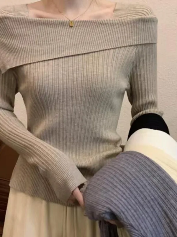 Korean Style Irregular One Shoulder Long Sleeve Knitted Base Shirt Women's Spring Autumn Fashion Inner Wear Shoulder Top
Korean Style Irregular One Shoulder Long Sleeve Knitted Base Shirt Women's Spring Autumn Fashion Inner Wear Shoulder Top